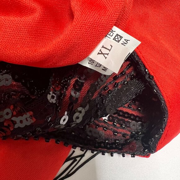 Flapper Red Black Sequin Dress With Fringe Hem Size XL - Picture 8 of 8